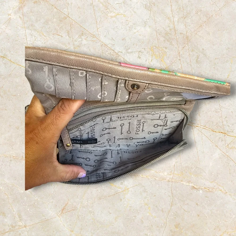 Fossil Brown Clutch with Colorful Accents